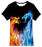 uideazone Kids Short Sleeve T-Shirt Fire Dragon Shirt Summer Crew Neck Casual Top Tee 9-12 Years