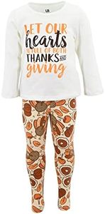 Unique Baby Girls 2 Piece Hearts Full Thanksgiving Clothes Leggings Set Outfit (6Y, White)