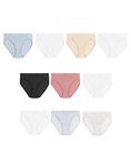 Hanes Women's Cotton Brief Underwear, 10 Pack-Hi Cut Assorted 2, 9