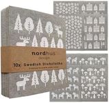 Nordhus Design Swedish Dishcloths,10 Grey Cloths, Made in Sweden - Reusable, Washable Cellulose Cotton Kitchen Cloths - Replace Paper Towels, Wipes, Sponges, Dish Rags