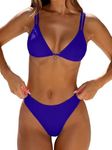 ANRABESS Bikini Swimsuit Sets for Women, Double Shoulder Straps Top Triangle, Floral Two Piece Bathing Suit, Beach Swimwear Deep Royal Blue S