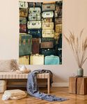 Ambesonne Vintage Decor Collection, Colorful Vintage Suitcase Antique Leather Decorative Travel Gift Map Nostalgia, Bedroom Living Room Dorm Wall Hanging Tapestry, Brown Cream Green