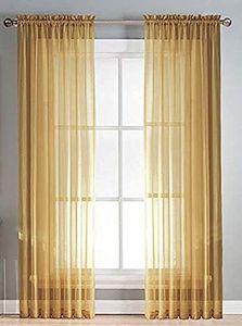 Sapphire Home Gold Sheer Curtains - 2 Panels Set, 54" x 108", Transparent, Light Filtering Privacy Voile Drapes, Sheer Window Curtains for Living Room, Bedroom, Kitchen, Dining Room - Gold/Bronze