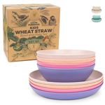 Grow Forward Wheat Straw Kids Plates and Bowls Sets - 8-Piece Unbreakable Dishwasher & Microwave Safe Plastic Dishes for Kids - Reusable Non Toxic BPA-Free Dinnerware for Children - Floral