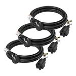 FIRMERST 1875W 15A Flat Plug Extension Cord 6 Feet 14 AWG Black, Pack of 3