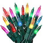 PREXTEX 50-Count Multi Color Green Wire 10 Foot Total Christmas Lights Set Outdoor Indoor Colored Twinkle Xmas Tree Lights for Christmas Decorations, Wedding, Halloween, Holiday, Party, Home