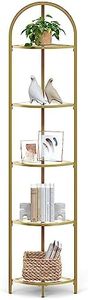 VASAGLE 5 Tier Corner Ladder Bookshelf Tempered Glass Modern Style Golden Color