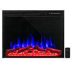 COSTWAY 34-Inch Electric Fireplace, Wall-Mounted and Recessed Fireplace Heater with 4 Flame and Log Colors, 5-Level Flame Speed and Brightness, Remote Control, 8H Timer, Overheat Protection, 1500W