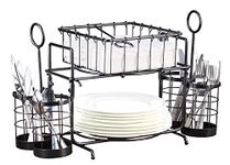 Giftburg Loop & Wire Buffet Caddy Tabletop Organizer, Flatware Napkin and Plate Picnic Caddy Stackable Serving Set, Black