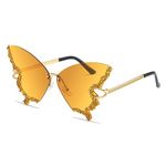 YAMEIZE Women Rimless Sunglasses Butterfly Vintage Retro Funky Coloured Diamond Rhinestone Glasses Rave 70s Party Sunglasses UV Protection Gradient Yellow