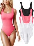 OQQ Women's 3 Piece Bodysuits Sexy Ribbed Sleeveless Square Neck Sleeveless Tank Tops Bodysuits Black Fluorescent pink A White