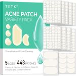 TKTK 443 Count Pimple Patches for Face, Hydrocolloid Acne Patch Bulk, Acne Stickers for Covering Cheeks, Forehead, Chin Blemishes, Zit Cover Patches for All Skin Types (Dots, Strip, Contoured 5 Sizes)