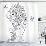 Ambesonne Fashion Shower Curtain, Young Girl Tattoos Butterflies Free Your Soul Inspired Hair Feminine, Cloth Fabric Bathroom Decor Set with Hooks, 69" W x 75" L, Purple White