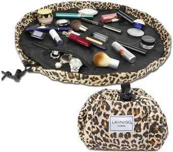 Lay-n-Go Cosmo Drawstring Cosmetic & Makeup Bag Organizer - Portable Drawstring Makeup Bag w/Zipper Pocket, Makeup Loops & More - Durable, Machine Washable Makeup Bag for Travel (20”, Leopard)