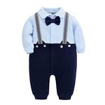 SLODEN Baby Boy Outfit Wedding Christening Romper Gentleman Tuxedo One Piece Outfit (Blue, 6M)