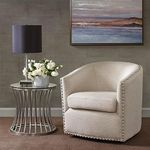 Madison Park Tyler Accent Chair - Curved Back Swivel Accent Chair, 7-Inch Thick Cushion Comfy Chair for Bedroom, Upholstered with Nailhead Details, Living Room Chair Barrel Design, 28" Wide, Neutral