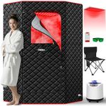 I-THERA-U Portable Infra-red Sauna for Home, XL Sauna Tent with RedLight, Personal Steam Sauna Box with 3L 1200w Steamer, Remote Control, 15 Levels Heat, 90 Mins Timer and Chair