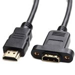 Bluwee HDMI Extension Cable High Speed HDMI Male to Female Extension Wire Cord HDMI Extender w/Screw Nut for Panel Mount - Gold Plated Plugs, Black (1FT)