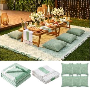 Extra Large Outdoor Rug Boho Picnic Blanket with Table Runner and 6 Throw Pillows Covers for Outdoor Essentials Beach Accessories Basket Set Oversized Manta Yard Outside Mat Wedding Party Decor