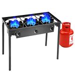 Giantex Portable Propane 225,000-BTU 3 Burner Outdoor Stove Cooker Standing Camping BBQ Picnic Cooking Stove w/CSA Listed High Pressure Regulator, Hose, Detachable Legs