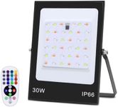 LED RGB Flood Light,30W Eqv 300W,RGBW Color Changing LED Work Light with Remote,IP66 Waterproof, Timing, 2700K & Dimmable,Wall Light for Christmas,Stage,Garden (30W)