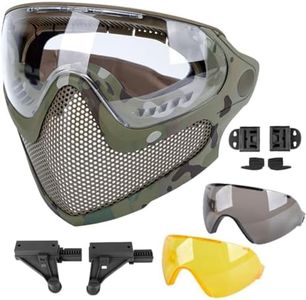 ATAIRSOFT 2 Modes Airsoft Mask Full Face Tactical Safety Protective Mask Anti-Fog Goggles Set with 3 Interchangable Lens (MC)