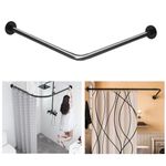 Sikaiqi Stretchable 304 Stainless L Shaped Bathroom Bathtub Corner Shower Curtain rail Rack (Black 70-100 cm x 70-100 cm), Drill Free Install, for Bathroom, Clothing Store, Private Space