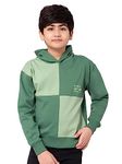 Alan Jones Clothing Boys Cotton Colorblocked Hooded Neck Regular Sweatshirt (Dark Green_13 Years-14 Years)