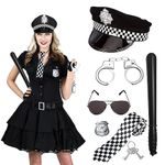 Woeau 6PCS Police Costume - Police Accessories Halloween, Sheriff Badge, Police Baton, Glasses, Ties, Cop Hat and Handcuffs, Police Outfit Accessories for Halloween/Role Play