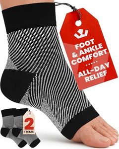 KEMFORD Ankle Compression Sleeve - Plantar Fasciitis Braces - Open Toe Compression Socks for Swelling, Sprain, Neuropathy, Foot Arch Support for Men and Women - 20-30mmhg, L, Black and White