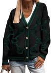 PRETTYGARDEN Women's Fall Chunky Knit Cardigan Sweaters Casual Open Front Button Up Winter Coats Outerwear (Black Green,Large)