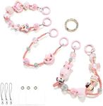 XODITO 3 Pcs Pink Phone Charms for Girl Women with Headpainted Beads, Hand Free Wrist Strap for Purse Keychain