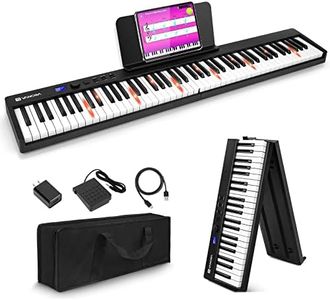 Vangoa Folding Piano Keyboard 88 Key Full Size Semi-Weighted Bluetooth Portable Foldable Electric Keyboard Piano with Light up Keys, Sheet Music Stand, Sustain Pedal and Handbag, Black