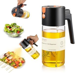 Hoforife 17oz/500ml Glass 2 in 1 Olive Oil Dispenser Bottle for Kitchen Gadgets, Olive Oil Sprayer for Cooking （Black）