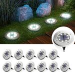 GIGALUMI 12 Pack Solar Ground Lights, 8 LED Solar Powered Disk Lights Outdoor Waterproof Garden Landscape Lighting for Yard Deck Lawn Patio Pathway Walkway (White)