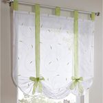 JAIJY Sheer Voile Embroidered Vine Plant Tab Top Rod Pocket Window Shades Kitchen Small Curtain Tie Up Adjustable Balloon Roman Tieback Drape for Cafe, 39" x 55", Green