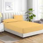 MistyMorning Fitted Sheet, Soft & Premium quality Bedding & Linen, 11''/28cm deep sheet, Egyptian Cotton with 200 Thread Count. (Ochre/Yellow, King)