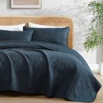 HLC.ME Benji - 3 Piece Full Queen Size Quilt Set, Lightweight Queen Bedspread Coverlet Set (Full/Queen, Navy Blue)