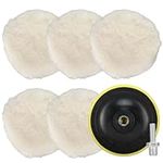 NuoDunco 7 Pieces 5 Inch Wool Polishing Pad Wool Bonnet Pad Wool Polishing Hook and Loop Buffing Pad Woolen Polishing Waxing Pads Drill Polishing Pad Kit for Car Polishing