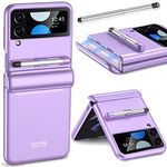 Miimall Compatible Samsung Flip 4 Case with S Pen Hinge Protection, Hard PC Cover Built-in Camera Lens Screen Protector All-Inclusive Shockproof Phone Case for Samsung Galaxy Z Flip 4 5G(Purple)