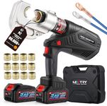 NEWTRY N400 Upgraded Electric Hydraulic Cable Lug Crimping Machine 12 ton Rechargeable Terminal Cable Pliers 10-400mm²/8AWG to 800MCM LCD Display with 13 Dies 2 Batteries 21V