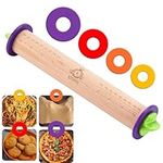 Kitchtic Rolling Pin with Thickness Rings - Adjustable Wooden Rolling Pin - Baking Essential and Roller Tool - Consistent Thickness - Easy to Clean - Beechwood Material - 13.7 x 2.75 x 2.75 inches