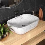 Lifelong Wash Basin for Bathroom - Tabletop Washbasin - Ceramic Glossy Round Countertop Vessel Sink Ideal for Bathroom, Dining Hall & Vanity 33x46x16 cm (Black and White, LLHIBM03)