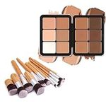 RoseFlower 12 Colors Foundation Concealer Palette Cover Dark Circles&Blemish, Highlight Palette, Waterproof Contouring Palette Full Coverage Concealer Make Up Kit +Makeup Brush#123