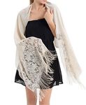 Women's Floral Lace Mesh Party Prom Shawl Scarf with Fringe