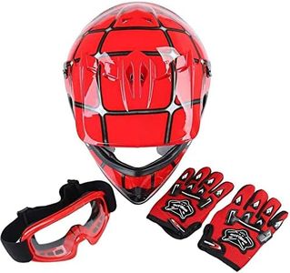 SLMOTO DOT Youth & Kids Motocross Offroad Street Helmet Red Spider Motorcycle Youth Helmet Dirt Bike Motocross ATV Helmet+Goggles+Gloves Small