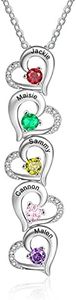ALBERTBAND Collier Personnalisé avec Pendentif Coeurs 2/3/4/5 en Argent Sterling 925 Collier de Gravure de Nom pour Femmes Mère Fille Fête des Mères Saint Valentin Chaîne Bijoux (5 coeurs)