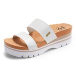 Ustogi Women's Higher Platform Sandals Arch Support Beach Slides for Woman Orthotic Summer Causal Cork Footbed Slip on Cushion Cute 2 Strap Flatform 2.2IN sandalias de mujer, White, 8