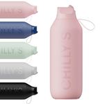 Chilly's Series 2 Flip Water Bottle with Sports Flip Lid, Telescopic Straw and Nylon Carry Loop - Easy Flip Lid, Straw Cleaning Brush Included - 500ml - Blush Pink