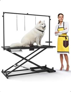 50' Professional Electric Dog Grooming Table Heavy Duty, Height Adjustable Pet Grooming Table with Leveling Wheels, Dog Grooming Arm, Non-Slip Tabletop and Tool Organizer Dog Grooming Station (Black)